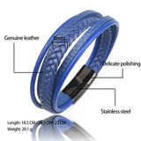 MingAo Titanium Steel Punk Leather Bracelet For Men