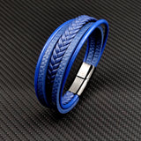 MingAo Titanium Steel Punk Leather Bracelet For Men