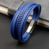 MingAo Titanium Steel Punk Leather Bracelet For Men