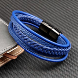MingAo Titanium Steel Punk Leather Bracelet For Men