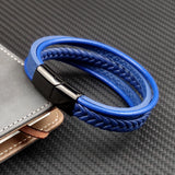 MingAo Titanium Steel Punk Leather Bracelet For Men