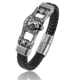 Stainless Steel Lion Leather Bracelet Men's Magnet Buckle Gift