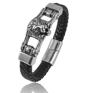 Stainless Steel Lion Leather Bracelet Men's Magnet Buckle Gift