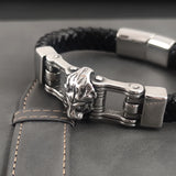 Stainless Steel Lion Leather Bracelet Men's Magnet Buckle Gift
