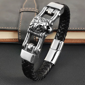 Stainless Steel Lion Leather Bracelet Men's Magnet Buckle Gift
