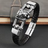 Stainless Steel Lion Leather Bracelet Men's Magnet Buckle Gift