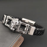 Stainless Steel Lion Leather Bracelet Men's Magnet Buckle Gift