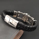 Stainless Steel Lion Leather Bracelet Men's Magnet Buckle Gift