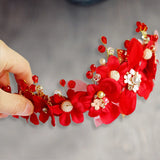 Red Flower Wedding Headband Bridal Hair Band Tiara Headpiece