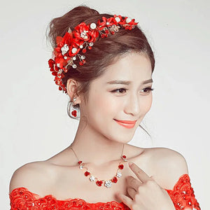 Red Flower Wedding Headband Bridal Hair Band Tiara Headpiece
