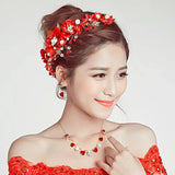 Red Flower Wedding Headband Bridal Hair Band Tiara Headpiece