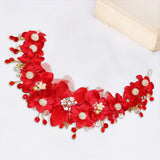 Red Flower Wedding Headband Bridal Hair Band Tiara Headpiece