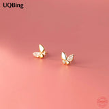 Butterfly CZ Zircon Stud Earrings 925 Silver Fine Jewelry