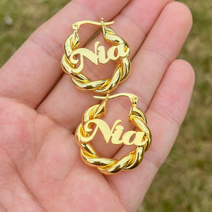 Mini 18mm Name Earrings Personalized Letter Twist Hoops For Kids