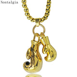 Mini Boxing Glove Necklace Pair Stainless Steel Chain Pendant Charm Jewelry