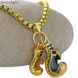Mini Boxing Glove Necklace Pair Stainless Steel Chain Pendant Charm Jewelry