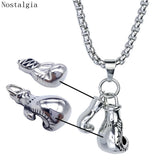 Mini Boxing Glove Necklace Pair Stainless Steel Chain Pendant Charm Jewelry