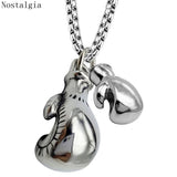 Mini Boxing Glove Necklace Pair Stainless Steel Chain Pendant Charm Jewelry