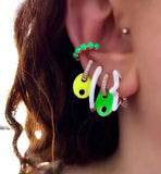 Colorful CZ Beads Charm Huggie Hoop Earrings