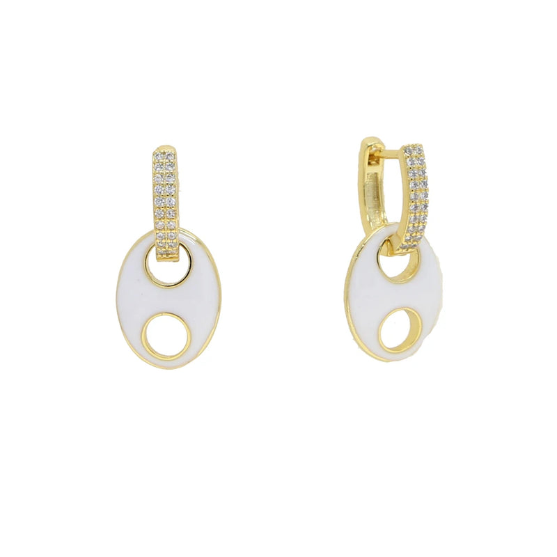 Colorful CZ Beads Charm Huggie Hoop Earrings