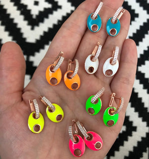 Colorful CZ Beads Charm Huggie Hoop Earrings