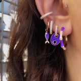 Colorful CZ Beads Charm Huggie Hoop Earrings