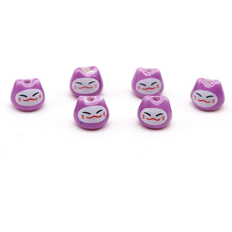 Mini Cat Head Ceramic Beads 8x10mm Colorful DIY Bead Jewelry Making