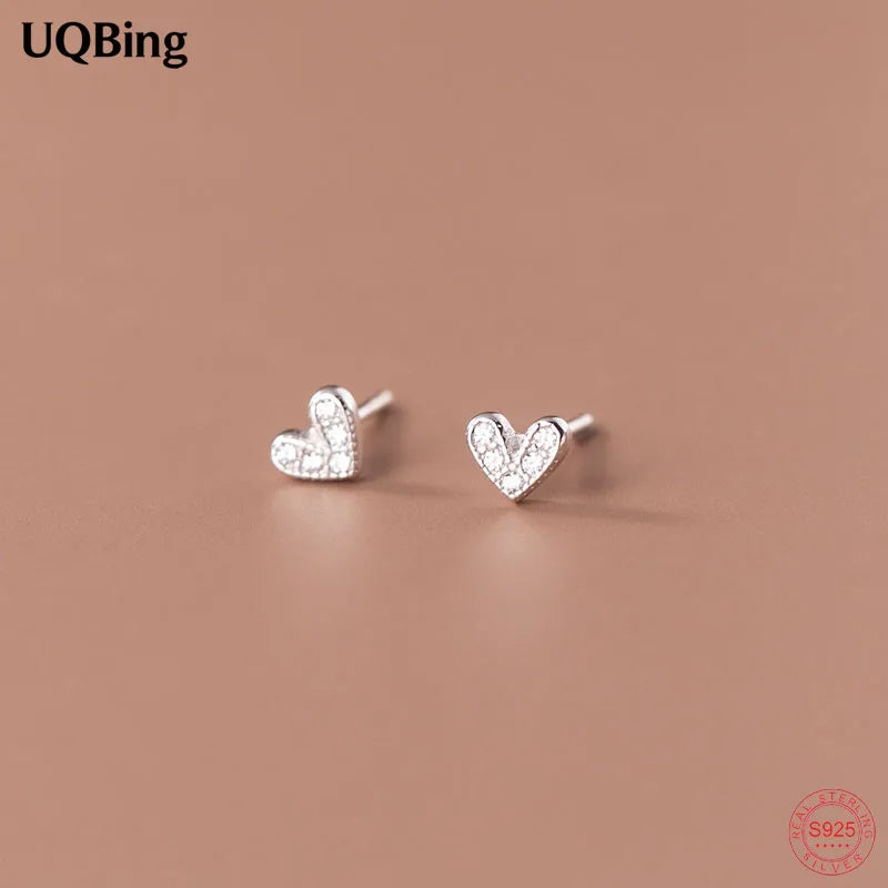 Sweet Girl Heart Stud Earrings 925 Silver Jewelry
