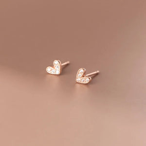 Sweet Girl Heart Stud Earrings 925 Silver Jewelry
