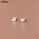 Sweet Girl Heart Stud Earrings 925 Silver Jewelry