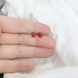 925 Silver Red Strawberry Stud Earrings Girls Kids Baby Jewelry
