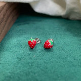 925 Silver Red Strawberry Stud Earrings Girls Kids Baby Jewelry