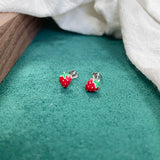 925 Silver Red Strawberry Stud Earrings Girls Kids Baby Jewelry