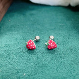 925 Silver Red Strawberry Stud Earrings Girls Kids Baby Jewelry