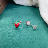 925 Silver Red Strawberry Stud Earrings Girls Kids Baby Jewelry