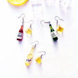 Mini Beer Bottle Wine Glass Resin Earrings Jewelry