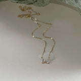 Sweet Bowknot Necklace 925 Sterling Silver 14K Plated Clavicle Chain