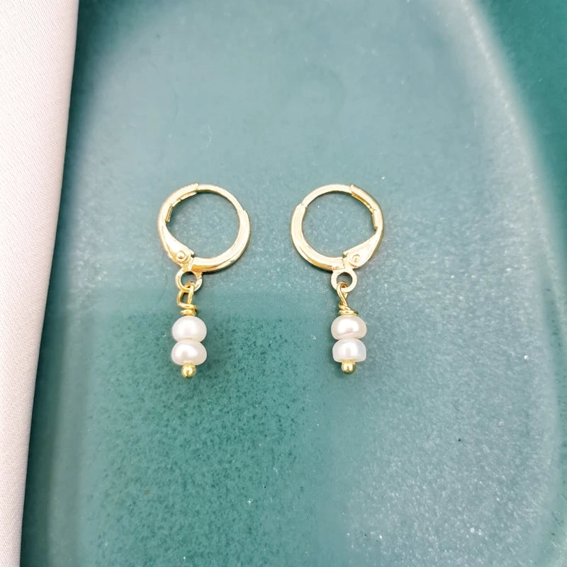 Freshwater Pearls Earrings 14K Filled Vintage Hoop Earrings