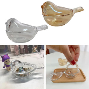 Mini Glass Bird Jewelry Storage Box Rings Earrings Necklace Storage