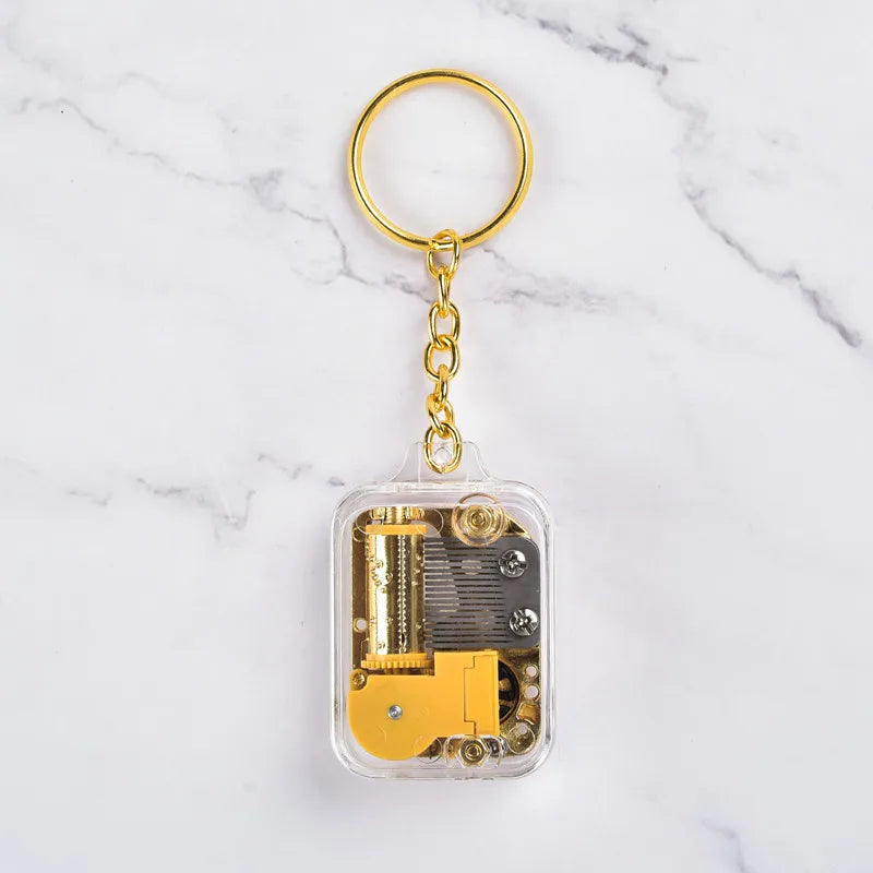 Gold-Plated Square Keychain Music Box Birthday Gift