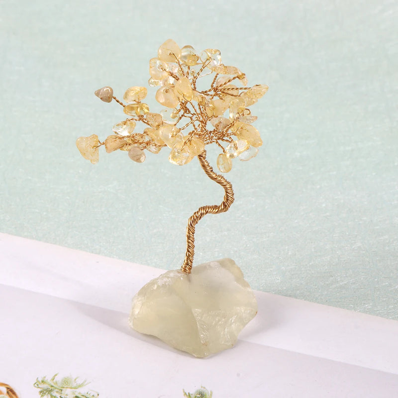 Natural Stone Pink Crystal Citrine Tree of Life Home Decoration