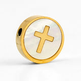 Heart and Cross Shell Inset Round Charms Pendant, 10pcs