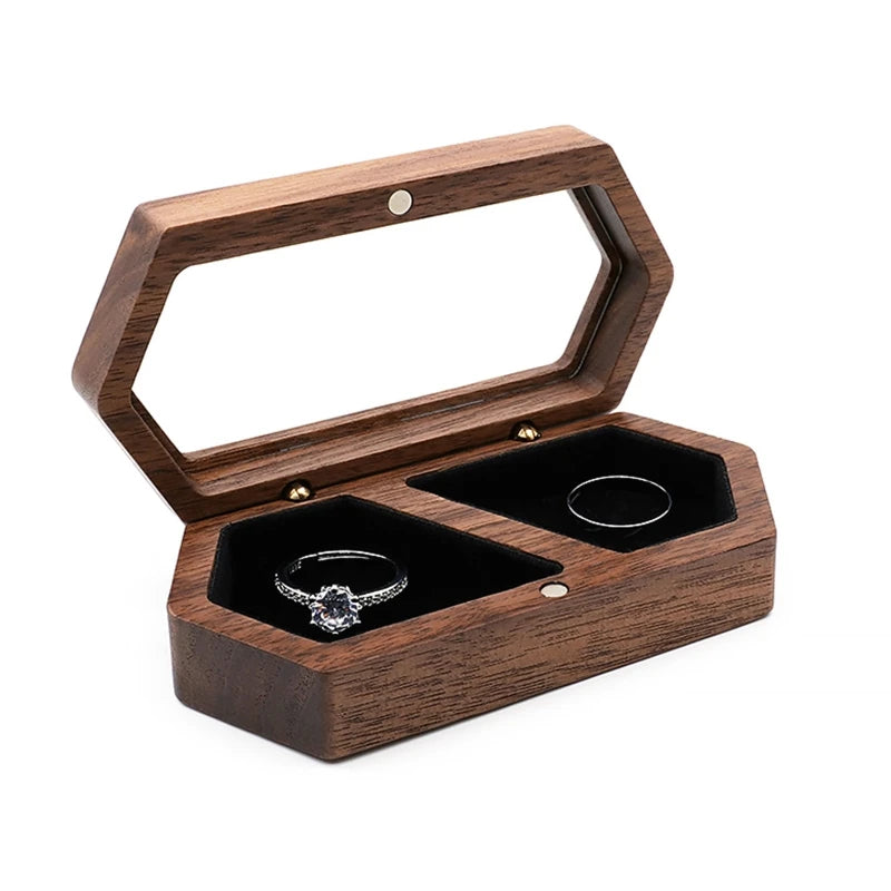Walnut Wood Jewelry Organizer Box for Rings and Earrings