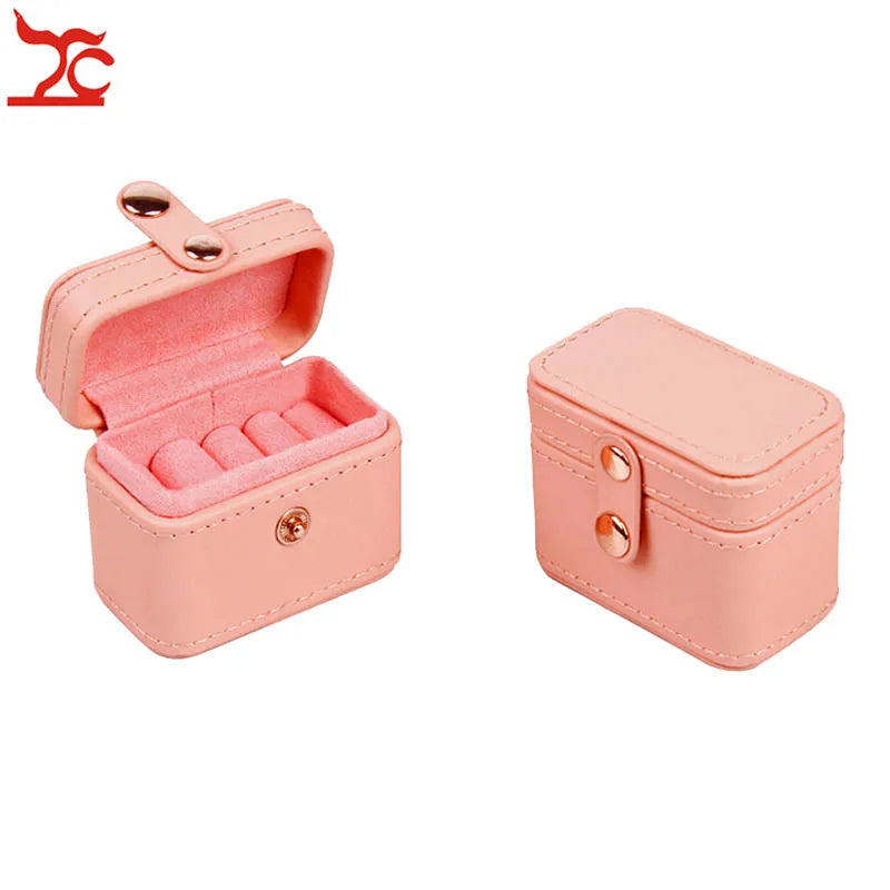Mini Leather Lady Ring Jewelry Travel Case Pink Gift Bag
