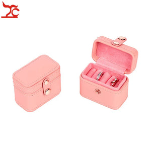 Mini Leather Lady Ring Jewelry Travel Case Pink Gift Bag