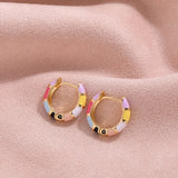 Enamel Rainbow Round Circle Hoop Earrings for Women Colorful Huggie Hoops