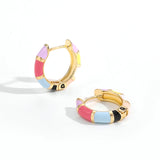 Enamel Rainbow Round Circle Hoop Earrings for Women Colorful Huggie Hoops