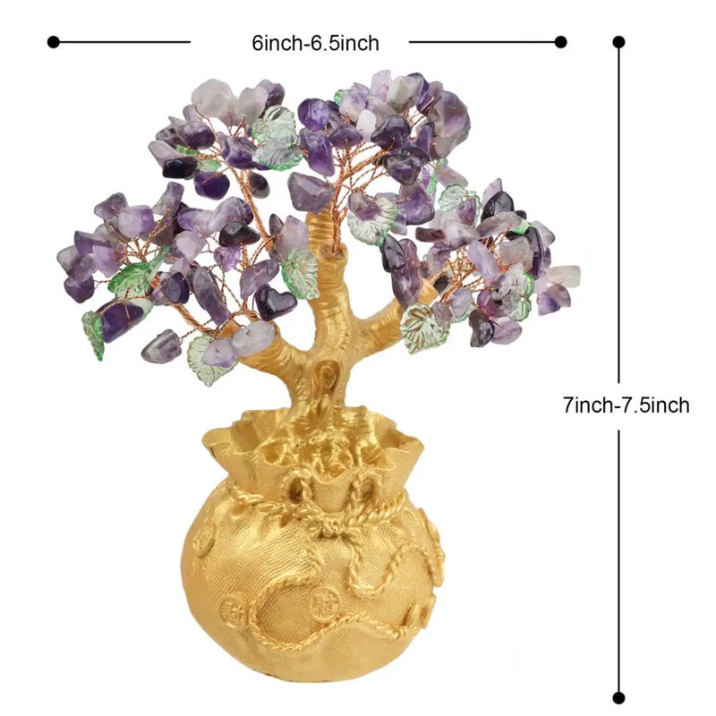 Mini Lucky Money Tree Amethyst Crystal Chip Bonsai Style For Wealth Feng Shui