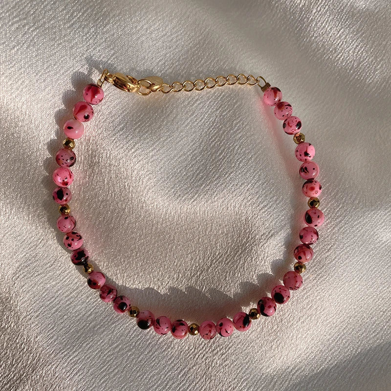 Natural Pink Stone Beaded Bracelet for Couples