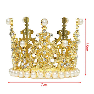 Mini Pearl Crown Silver Small Size Pearl Tiara Princess Topper Hair Crown